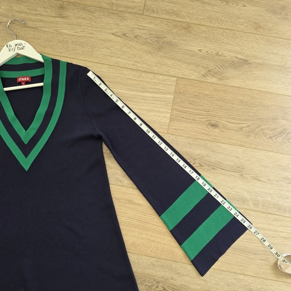 NEW Staud Sunshine  Dress Size XL Blue Green Trim Knit Woven Mini Dress - Picture 6 of 15